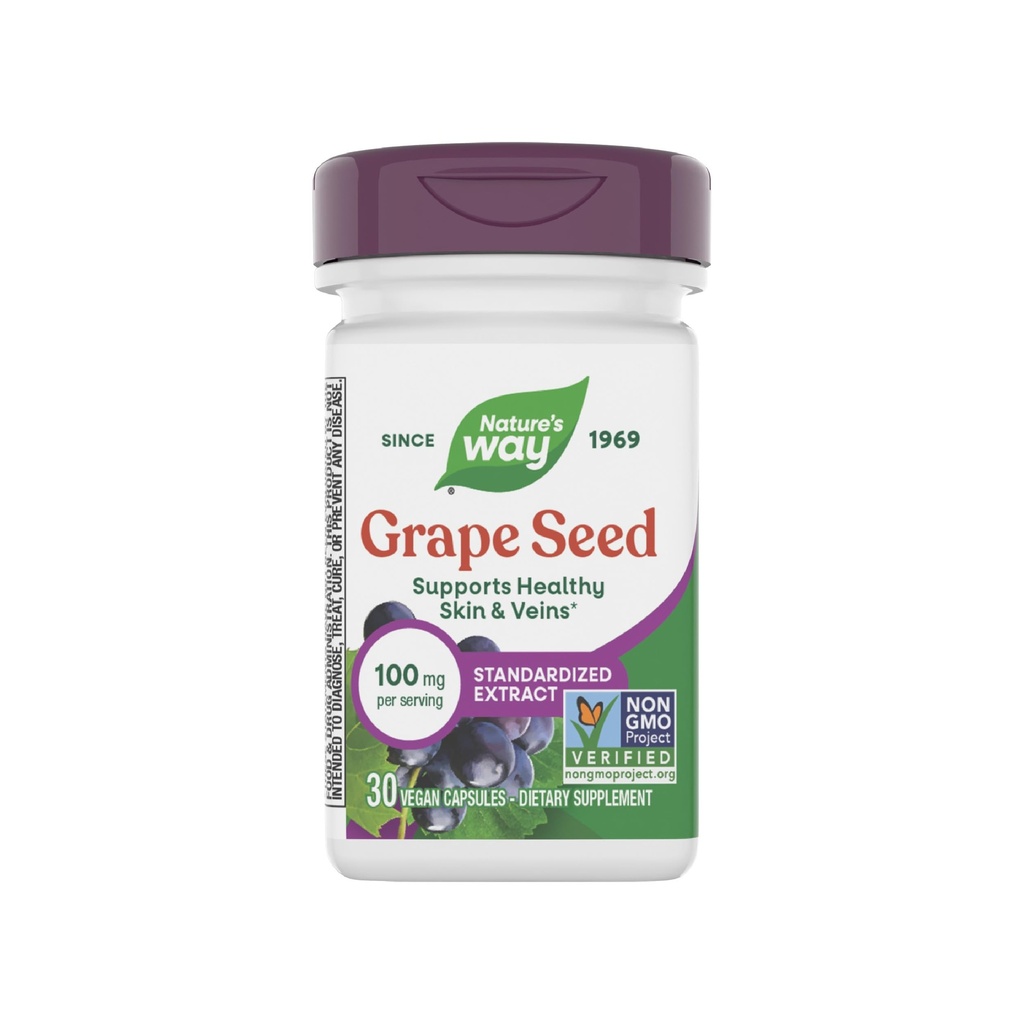 Nature's Way Grape Seed 표준 추출물, 건강한 피부와 Veins*, 산화 방지제 지원*, Non-GMO 프로젝트 검증, 30 Vegan 캡슐 (패키지 May Vary)
