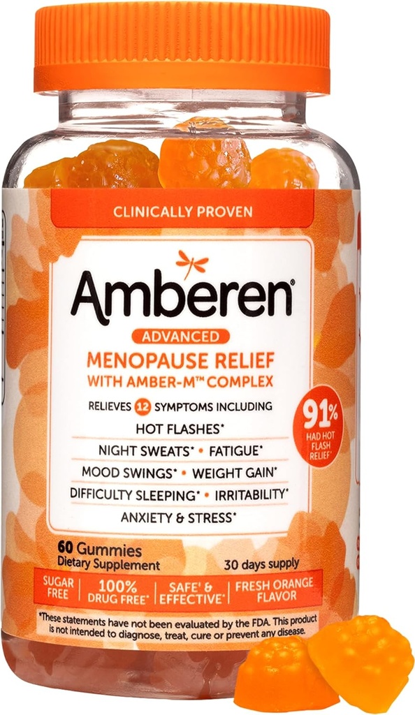 호박색 Menopause는 여자, 다 줄기 기복, 비타민 E & 유일한 호박색 화합물, 도움 지원 호르몬 균형, 뜨거운 섬광 & 밤 땀, 설탕 자유로운, 오렌지 풍미, 60 Gummies를 위한 보충 교재를 보충합니다