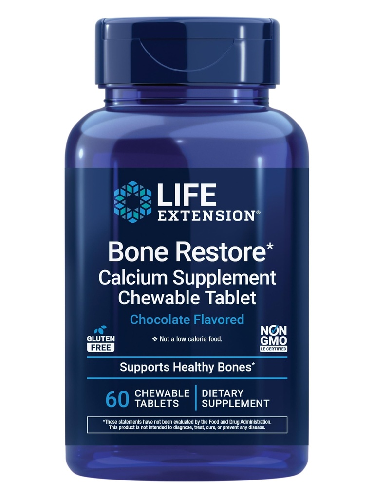 생활 연장 뼈 Restore 칼슘 보충교재 Chewable 정제, 뼈 건강 보충교재, 칼슘, 비타민 D, 무기물, 글루텐 자유로운, 비 GMO의 60의 정제