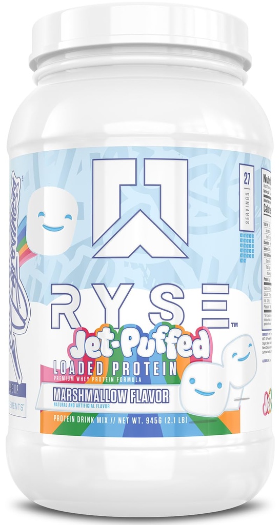 RYSE로드 단백질 분말 - 제트 퍼프 마쉬멜로 - 25g Whey Protein Isolate & Prebiotic Fiber & MCTs와 농축 - 낮은 캐비, 낮은 설탕, 소화 - 친절 - 27 서빙 / 2 lb Tub