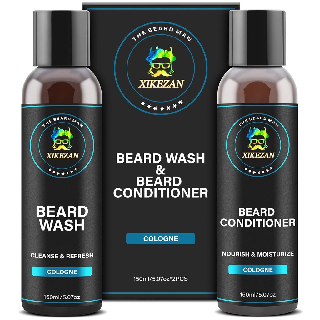 XIKEZAN Beard Wash & Beard 컨디셔너 Natural Softener Set w/Argan & Jojoba Oils Smooth & Strengthens Christmas Stocking Stuffers 아버지의 날 선물 남자 아빠 Boyfriend 남편