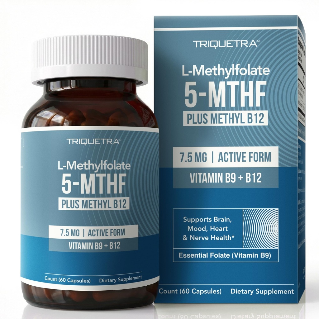 메틸 B12 플러스 L Methylfolate 7.5mg - 활동적인 5-MTHF 모양, MTHFR 보충교재 - 혈류 준비되어 있는 메틸을 섞는 Folate + B12 Cofactor - 지원 계류, Homocysteine 메틸화, Cognition (60의 캡슐)