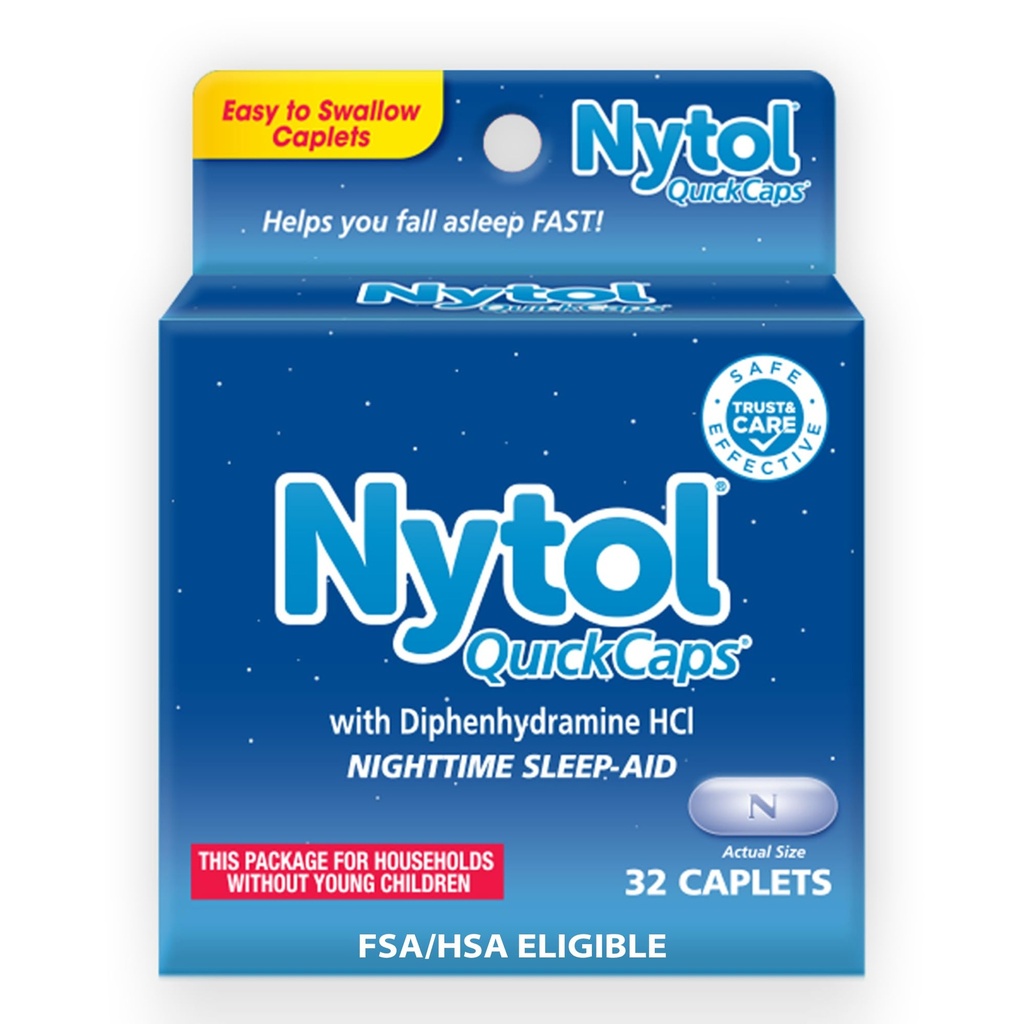 Nytol Quick Caps 야간 수면 보조 Diphenhydramine HCI, 쉽게 수면을 빠르게 가을에 캡슐, 32 카운트
