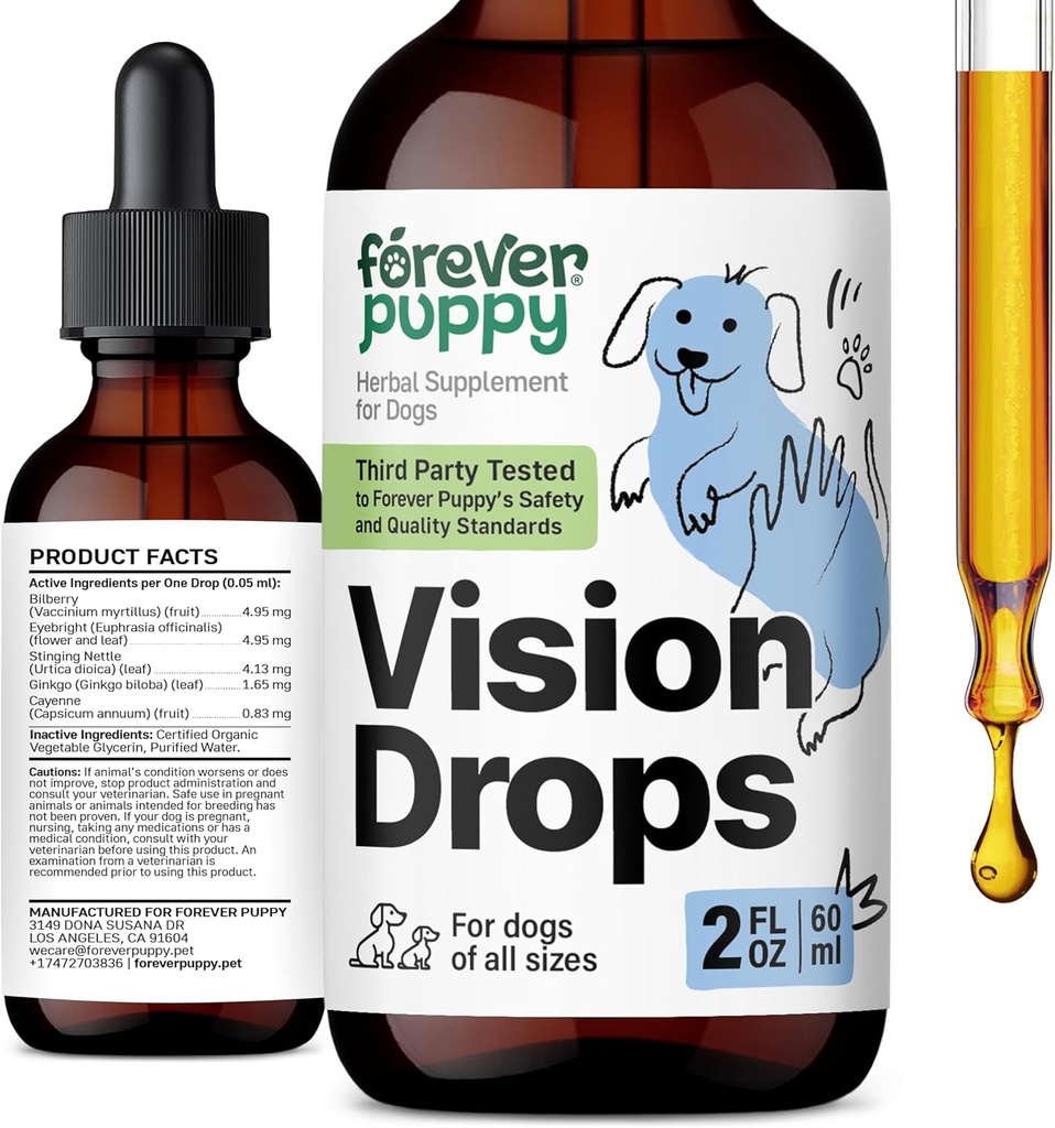 개를위한 영원히 강아지 비전 보충 교재 - 눈 Tincture w / Bilberry & Eyebright 허브 - 모든 품종 및 크기 - Vision Support & Eye Clarity - Sugar & Alcohol-Free - 2 oz