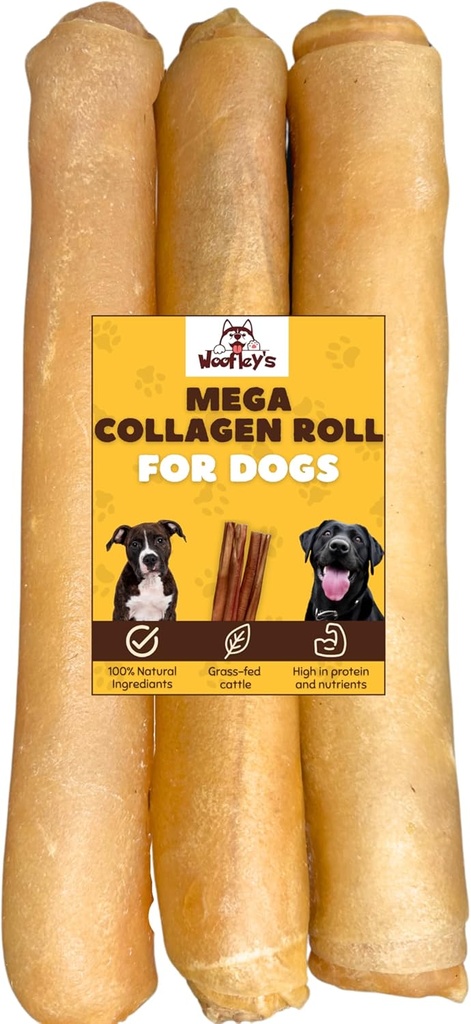Woofley의 여분 두꺼운 교원질 목록 (10-12 인치 - 3 PCS) - 개를위한 Chews - Bully Stick Rawhide Alternative Dog Chews No Hide Bones for Medium & Large Dogs