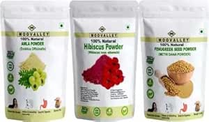 콤보 유기 말린 암라, 히비스커스 및 Methi (Fenugreek) 분말 (각 100 그램/3.5 오닉스) Hyllanthus Emblica Hibiscus Rosa-Sinensis Trigonella Foenum-Graecum