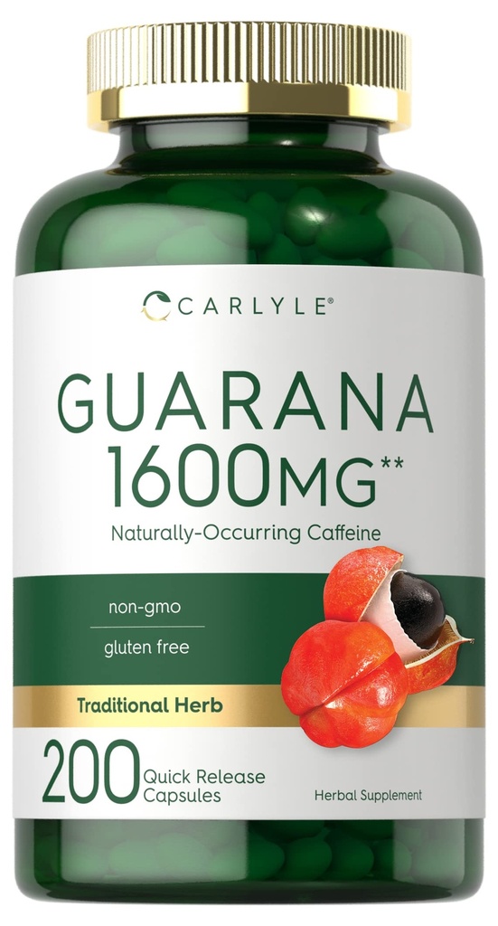 Carlyle Guarana 추출물 캡슐 | 1600mg | 200 개 | Naturally Occurring Caffeine Supplement | Non-GMO, 글루텐 무료