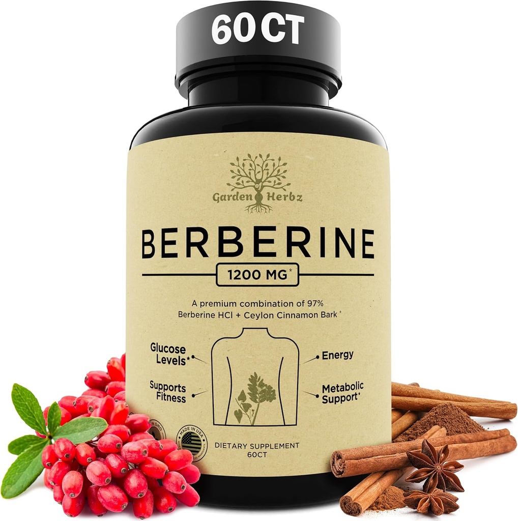 Berberine 보충교재, Berberine 1200 Mg – 여성 & 남자를 위한 Berberine HCL & Ceylon Cinnamon – Berberine 캡슐은 건강한 면역 체계 & 무게 관리를 지원합니다