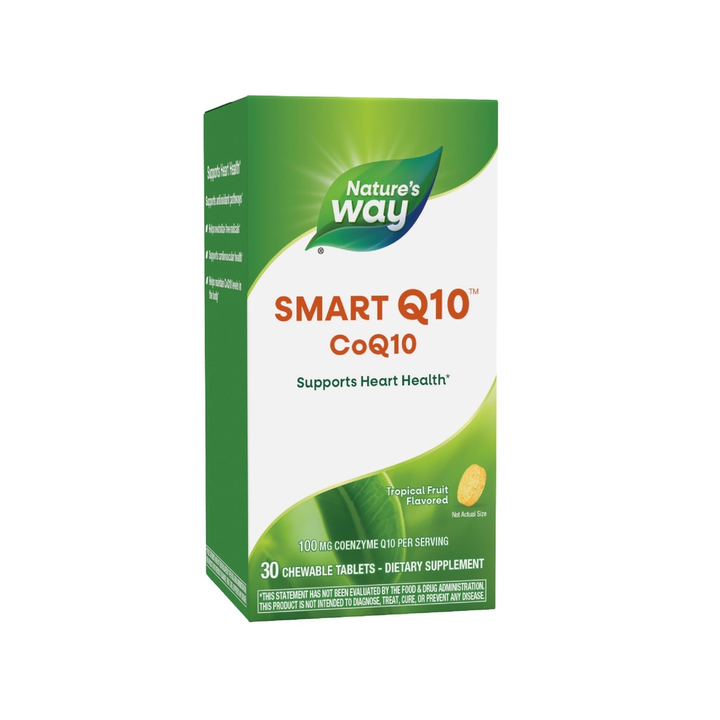 Nature 's Way SMART Q10 CoQ10, 하트 건강 및 셀룰러 에너지 *, 열대 과일 맛, 서빙 당 100 mg, 30 Chewable 정제 (포장 월병)