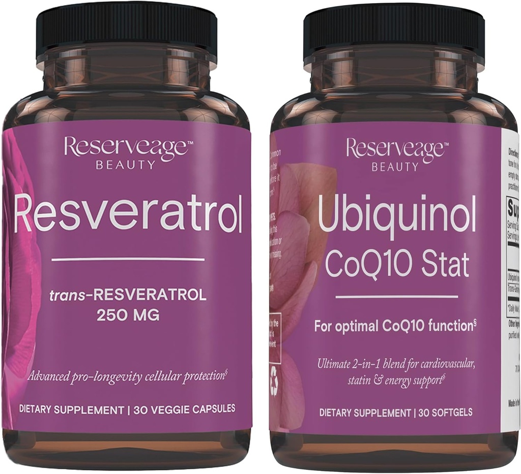예비 품목 아름다움, Resveratrol 250 mg의 심장과 세포질 건강 30 모자 & Ubiquinol CoQ10 Stat를 위한 산화 방지제 보충교재 - 심장 혈관 체계, 에너지 수준 & 세포질 건강을 위한 지원 - 30
