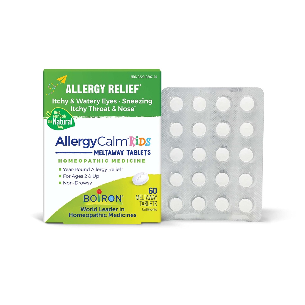 Boiron AllergyCalm Kids Tablets for Relief from Allergy and Hay Fever Symptoms of Sneezing, Runny Nose 및 Itchy Eyes 또는 Throat - 60 카운트
