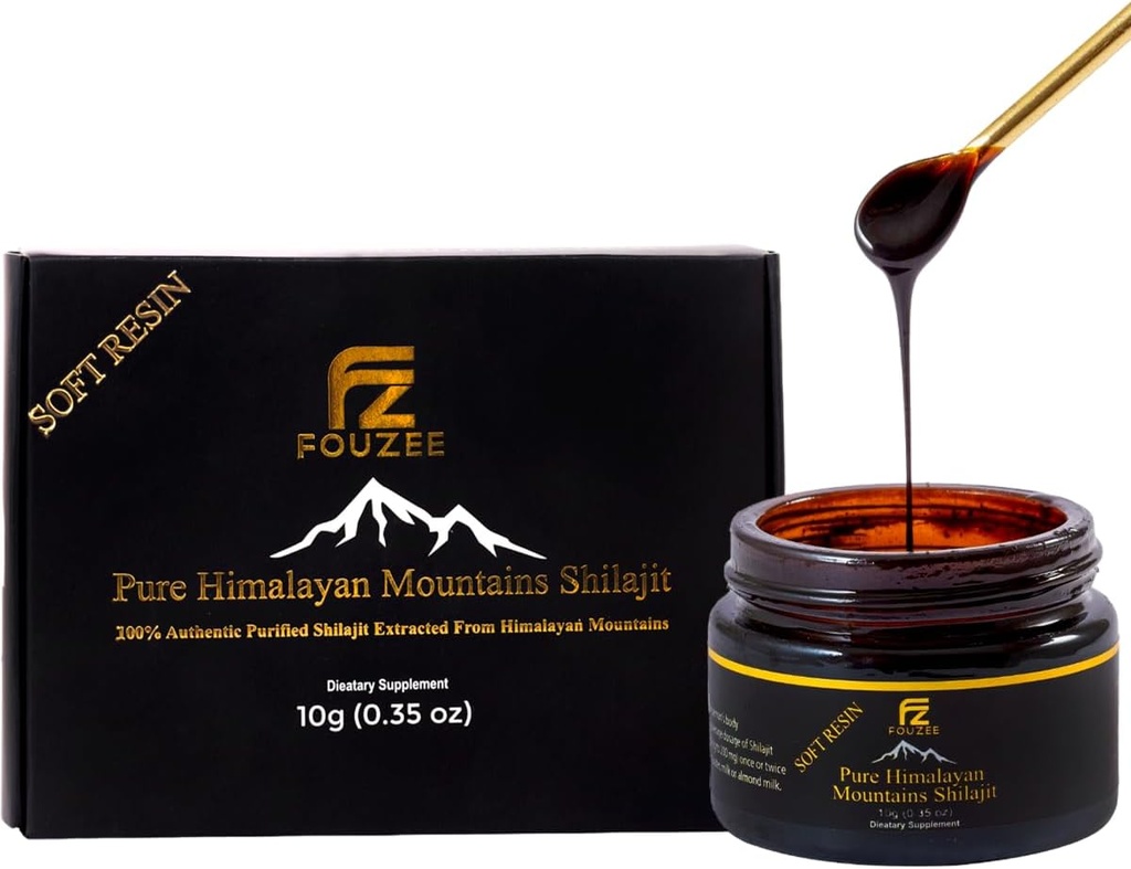 Pure Himalayan Shilajit - 여성 및 남성을위한 Trace 미네랄 보충 - Amber Glass Bottle의 모든 자연 및 정통 Shilajit 수지 - 에너지 부스트 및 면역 (10 그램)을위한 Fulvic 산