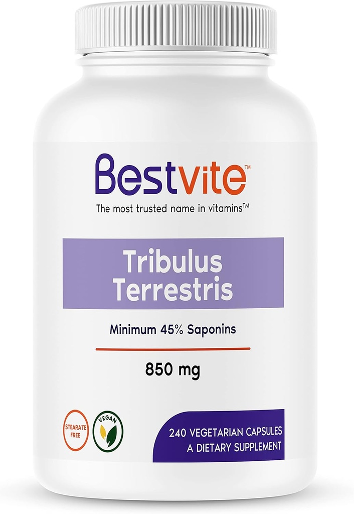 캡슐 당 BESTVITE Tribulus Terrestris 850mg (240 채식 캡슐) - 표준화 된 추출물 - 최소 45% Saponins - 아니 Stearates - 아니 실리콘 이산화 - 아니 필러 - 비 GMO - 글루텐 무료