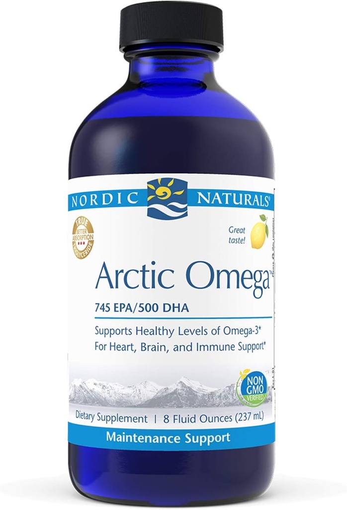 Nordic Naturals Pro Arctic Omega Liquid- Fish Oil, 745 mg EPA, 500 mg DHA, 심장, 뇌 및 면역 지원, 레몬 맛, 8 oz의 건강한 Omega-3 수준을 유지