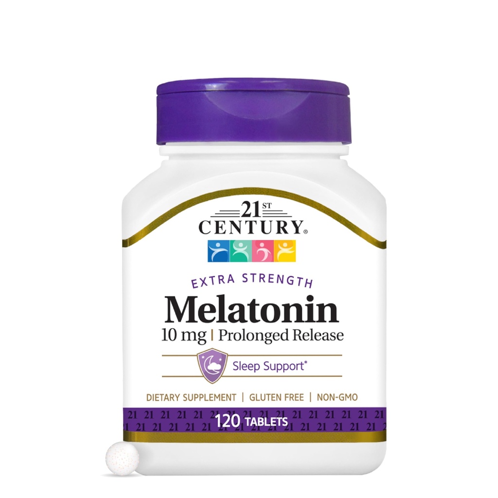 21 세기 Melatonin 10mg 여분 힘 정제, (120 조사), 성인을 위한 연장된 방출 잠 원조는, Relaxation & Restful 잠, 비 Habit 형성, 글루텐 자유로운, 비 GMO를 승진시킵니다