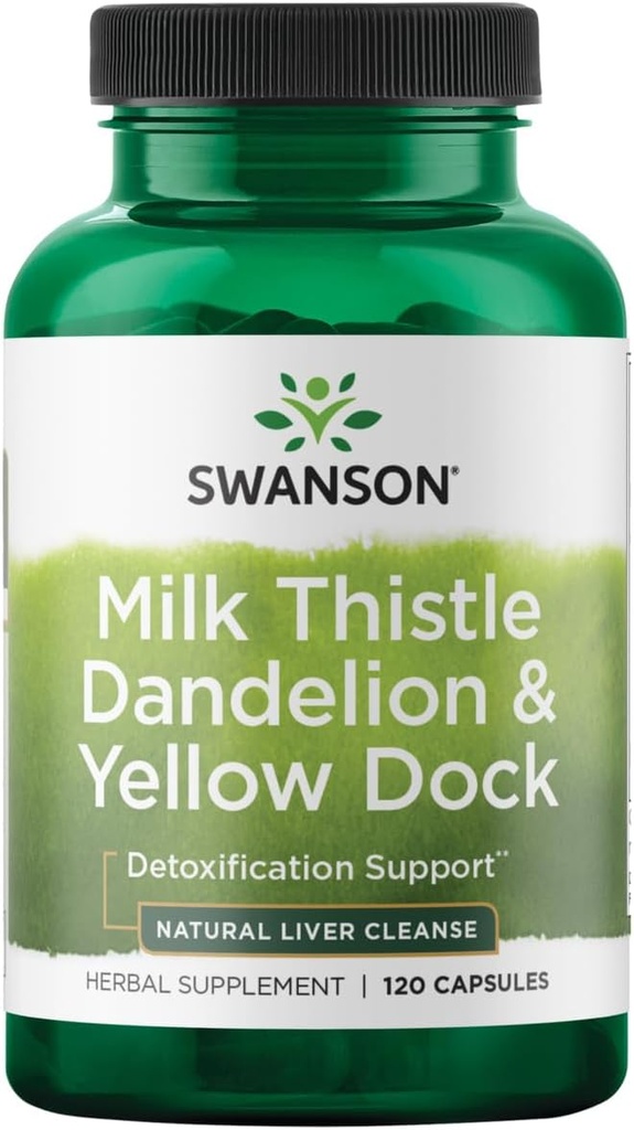 Swanson Milk Thistle, Dandelion & Yellow Dock - Herbal Liver Support Supplement - 전반적인 건강을 유지하는 데 도움이되는 천연 보충 - (120 캡슐) 1 팩