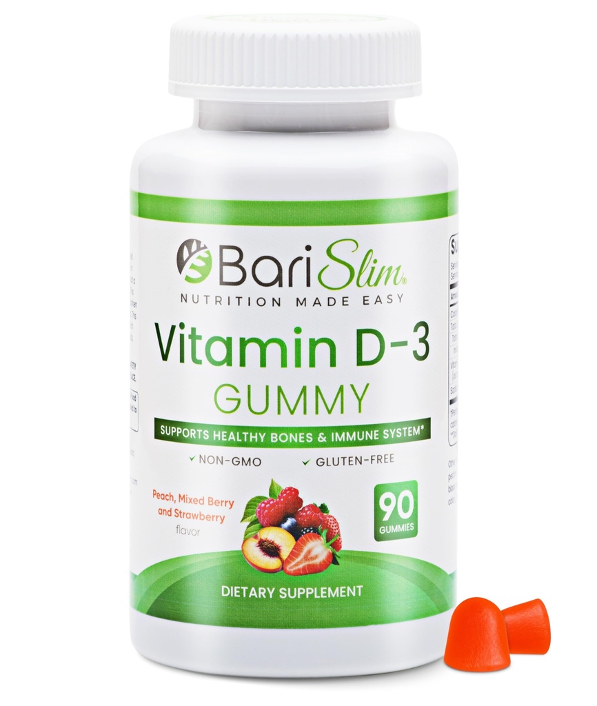 BariSlim Bariatric Vitamin D-3 Gummies - 체중 감량 수술 후 환자를 위한 특별히 공식화 된 거미 비타민 - 소화 및 훌륭한 타스팅 과일 맛으로 쉽게 | 90 과일 뺨
