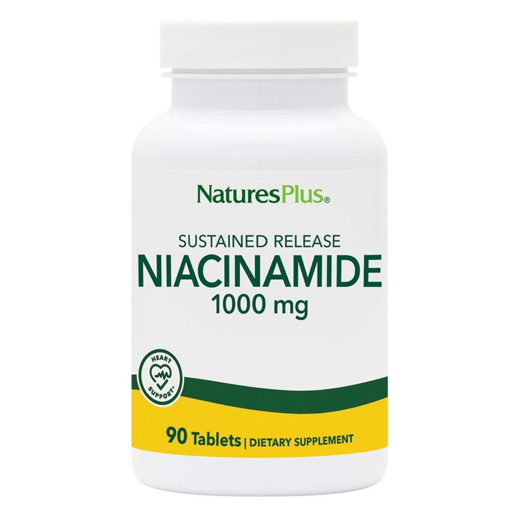 NaturesPlus Niacinamide, 지속 릴리스 - 1000 mg, 90 정제 - 고순도 비타민 B3 보충 - 채식주의 자, 글루텐 무료 - 90 서빙