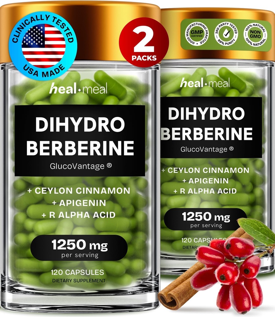 Dihydroberberberine 보충교재 - Dehydro Berberine 유기 - Ceylon Cinnamon & R 알파 Lipoic 산 & Apigenin를 가진 최고 Berberine 보충교재 - Hydroberberine 240 모자 (2 팩)