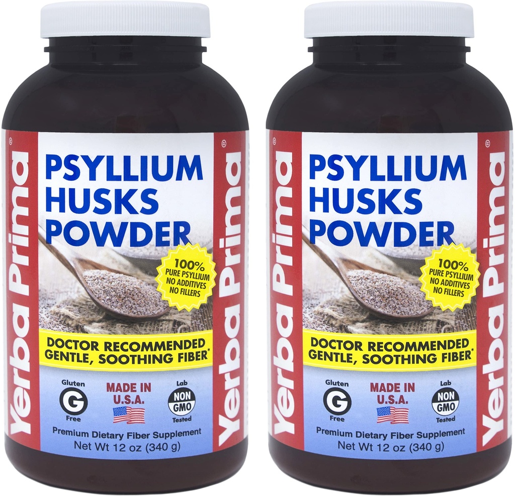 Yerba Prima Psyllium Husk 파우더 12 oz (팩 2) - 천연 섬유 보충