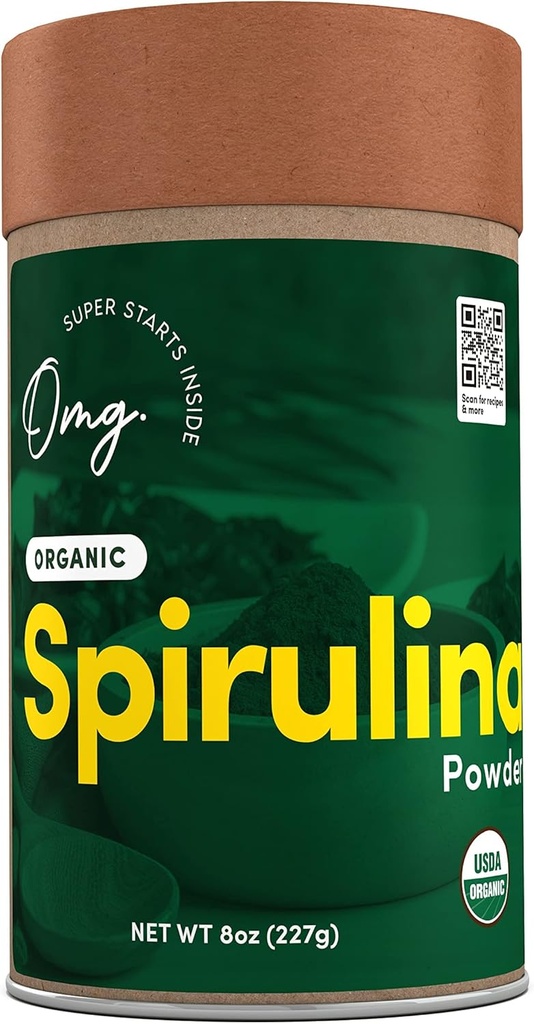 옴그! Superfoods 유기 Spirulina 분말 - 순수한 100%, USDA에 의하여 증명되는 유기 - 철, 비타민 A & 비타민 B12의 좋은 근원. - 8개 Ounces (1개의 포장) - ...