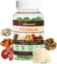 Unbound Premium Organic Mushroom Multi-Complex Gummies for Support Memory 5 in 1, Chaga, Lion's Mane, Reishi, Turkey Tail, Maitake - 60 Gummies와 혼합
