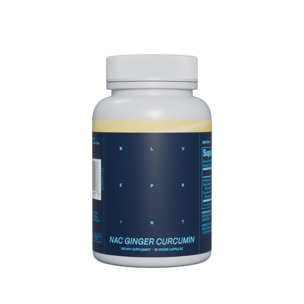 Blueprint Bryan Johnson NAC 보충 - 스트레스 완화, 면역 시스템 기능, 호흡 건강 증진 촉진 - N-Acetyl-L-Cysteine, Ginger, Curcuminoids 포함 - 해독 - 채식 (30 서빙)