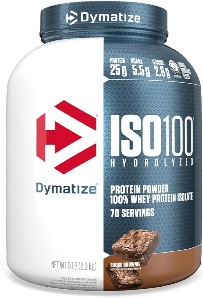 Dymatize ISO 100 Hydrolyzed Whey Protein Powder Isolate, Fudge Brownie, 5 파운드