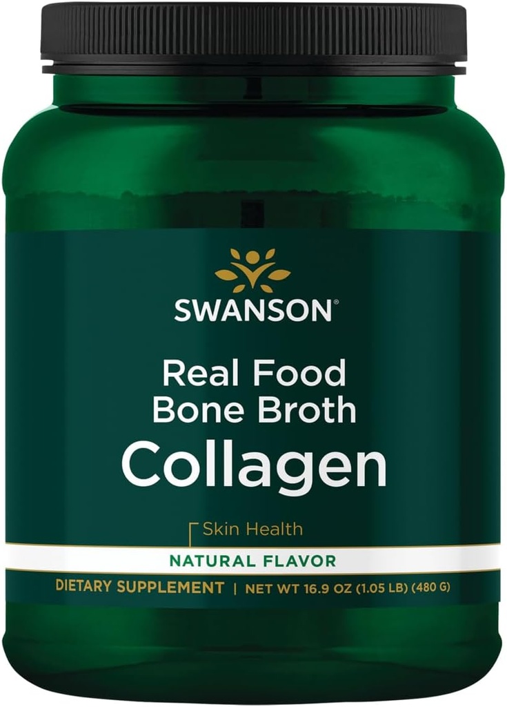 Swanson Real Food Bone Broth Collagen - 자연 풍미 16.9 oz Pwdr