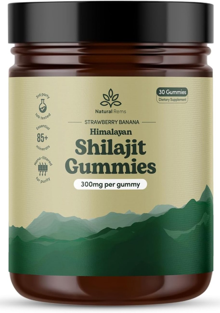 자연적인 Rems 남자와 여자를 위한 유기 Shilajit Gummies - 실험실 시험해 - 미국에서 만드는 - 순수한 Himalayan 유기 - Fulvic 산 - 에너지와 초점 - 전체적인 건강 보충교재 (Strawberry Banana)