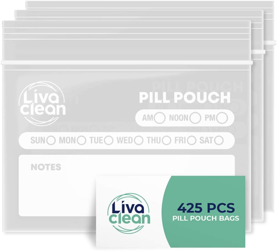 LivaClean 425 팩 업그레이드 된 두께 알약 파우치 여행 - 알약 가방, 여행을위한 의약품 가방