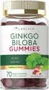 Carlyle Ginkgo Biloba 300mg | 70 Gummies | 45:1 잎 추출물 | 복숭아 라즈베리 맛 | Vegan, Non-GMO, 글루텐 무료 보충
