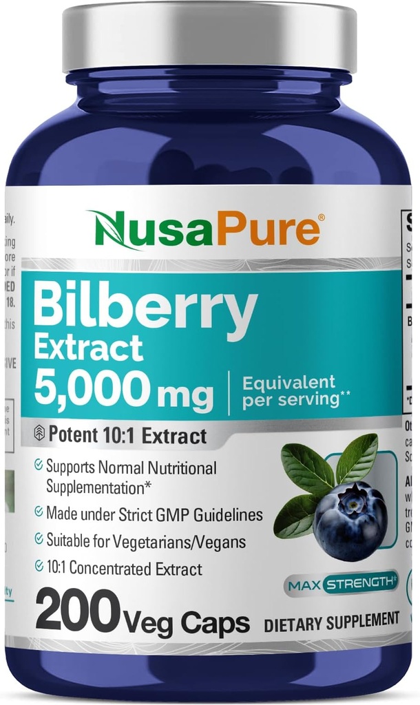 NusaPure Bilberry 추출물 5,000mg 200 채식 모자 (비 GMO, 채식주의자)