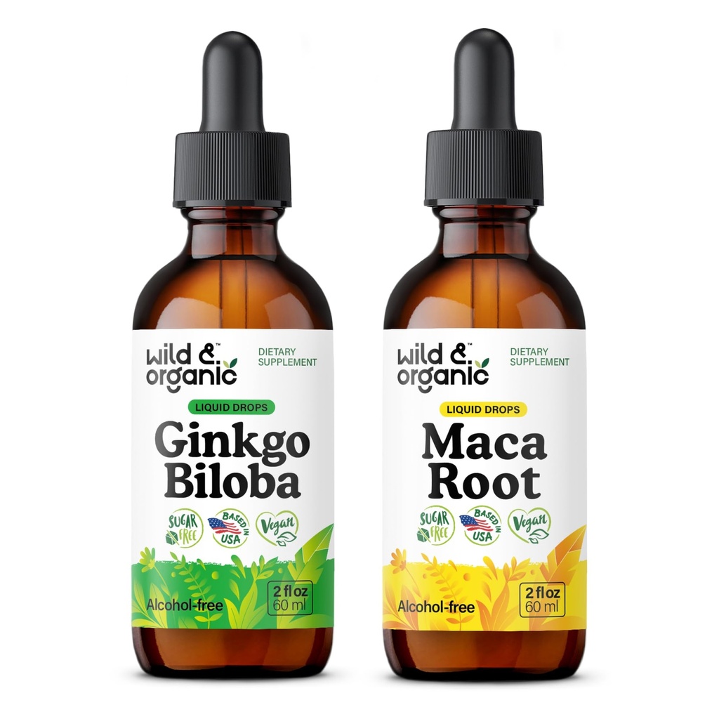 야생 & 유기 은행나무 Biloba Tincture 2 fl oz & Maca 뿌리 Tincture 2 fl oz