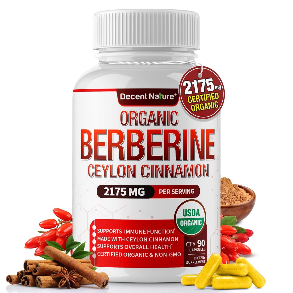 Ceylon Cinnamon 2175mg을 가진 유기 Berberine - 우수한 berberine 보충 높은 순수성 추출물 USDA 유기, 지원 면역 체계, Berberine Plus Complex, 남자 여자를 위한 비 GMO Vegan 90의 캡슐