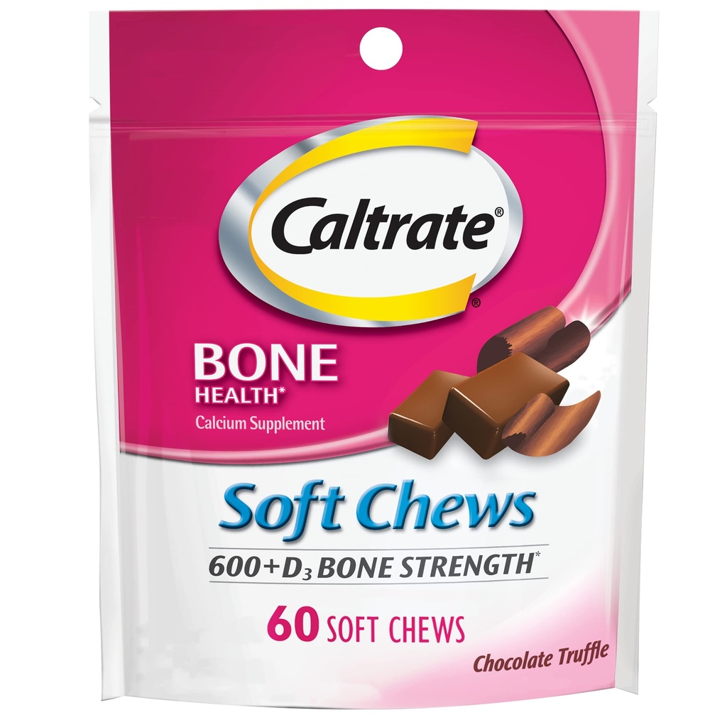 Caltrate Soft Chews 600 Plus D3 칼슘 비타민 D 보충, 초콜릿 트러플 - 60 개