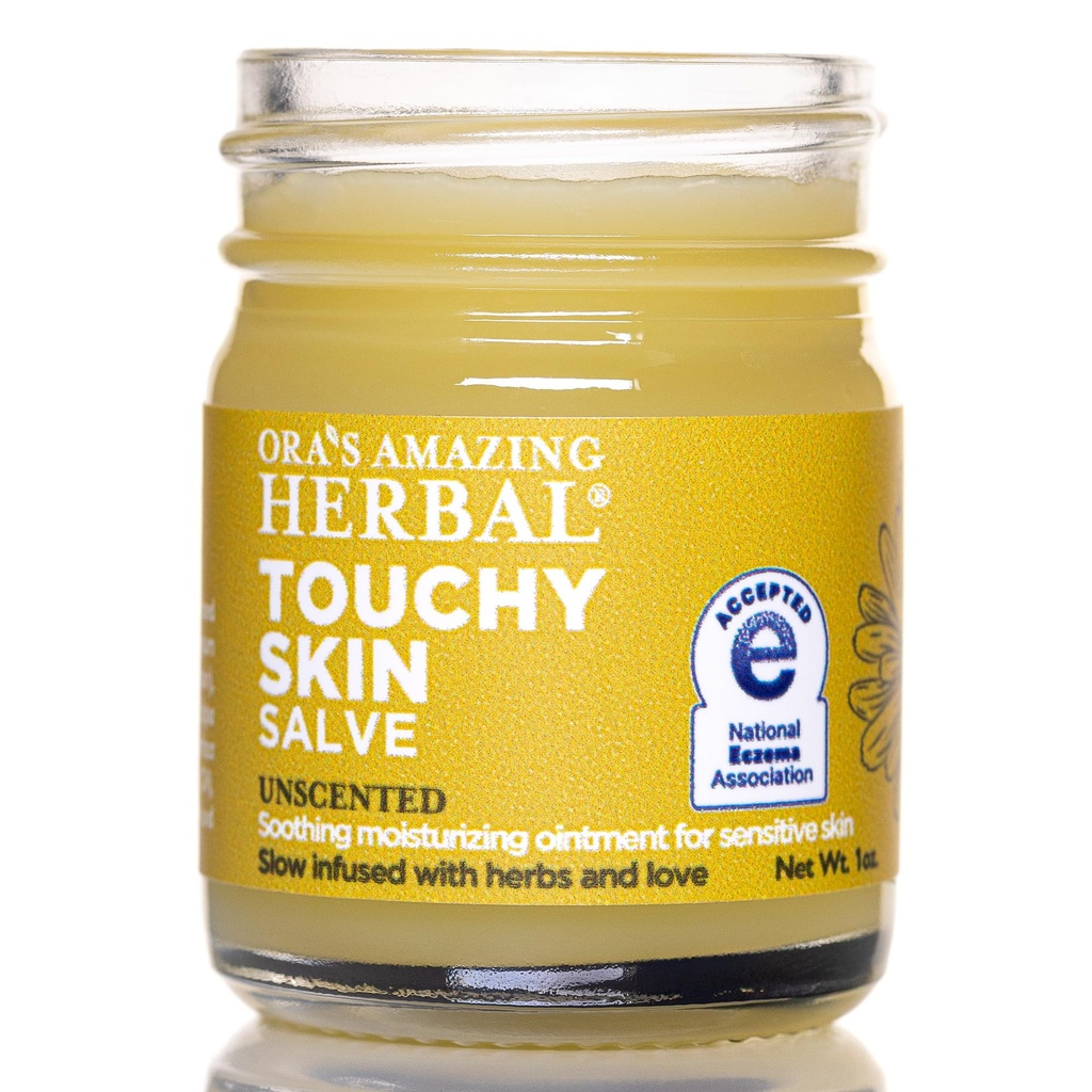 Ora's Amazing Herbal, Touchy Skin Salve, Eczema Cream treatment, 아이와 성인을위한 안티 아이 첩 크림, 자연 감각에 대한 Calendula Ointment, 향수 무료, 드라이 스킨 발름 1 온스 여행 크기