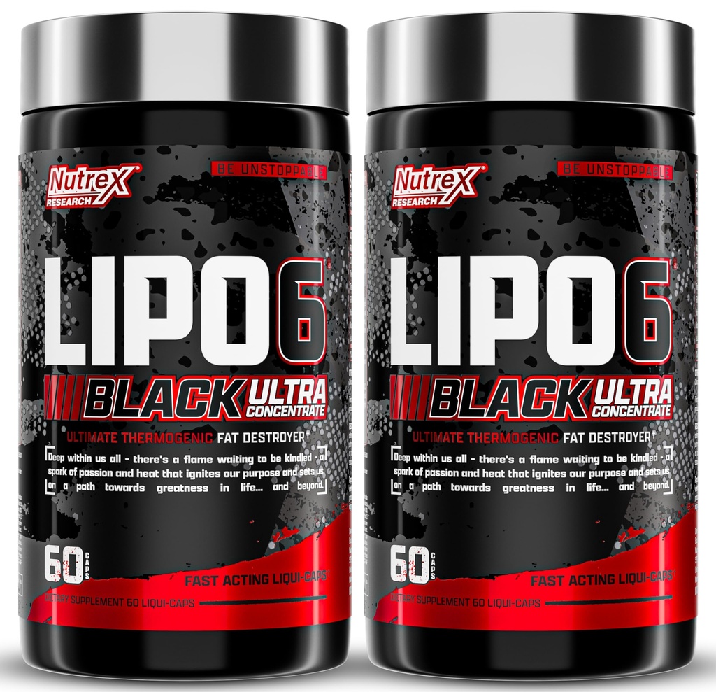 Nutrex 연구 Lipo-6 까만 매우 농축물 Thermogenic 뚱뚱한 가열기 보충교재, 증가 체중 감소, 에너지 & 강렬한 초점 120 다이어트 알약