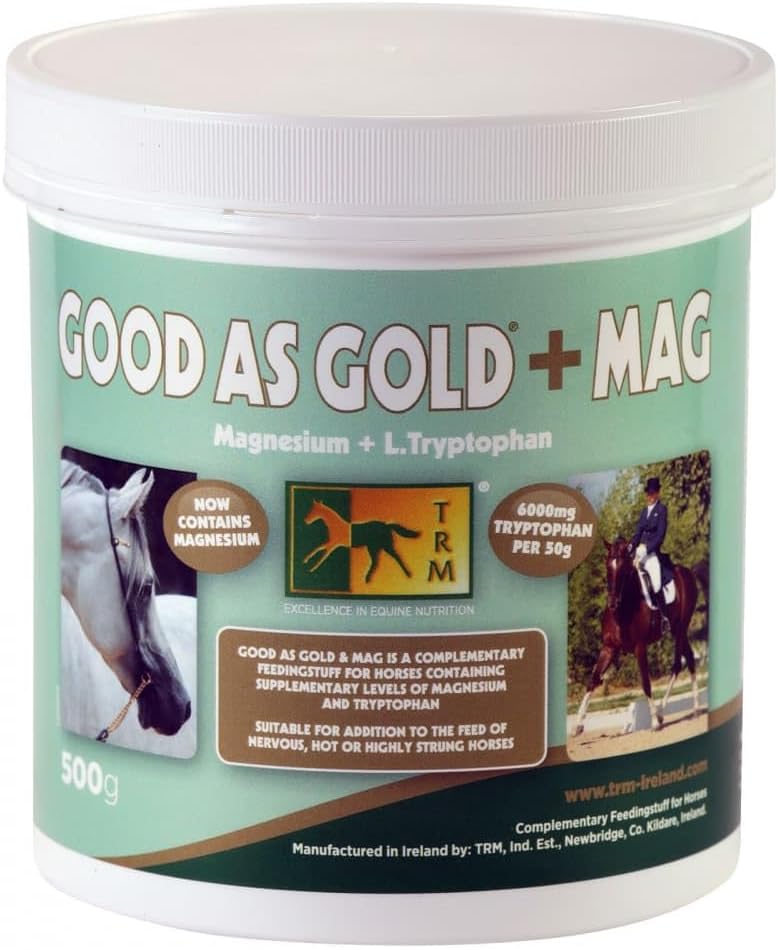 TRM Gold + MAG Calming Horse Supplement for Relaxation and Focus | 트립토판 + 마그네슘 - 1.1 파운드 (500g) - 1.1 파운드
