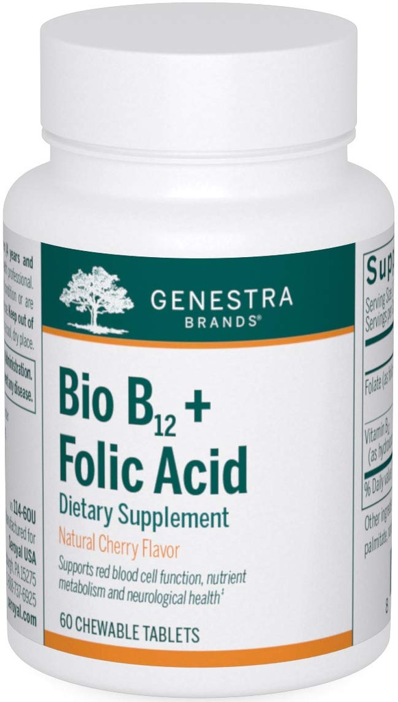 Genestra Brands Bio B12 + Folic Acid | 비타민 보충 | 60 주사 가능한 정제