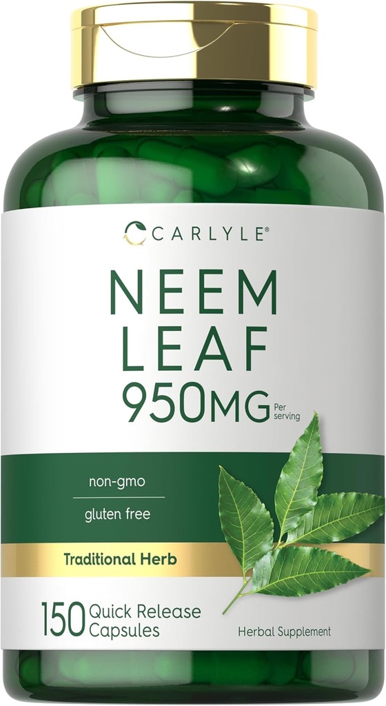Carlyle Neem 리프 | 950mg | 150 파우더 캡슐 | Non-GMO 및 글루텐 프리 포뮬러 | 가치 크기 | 전통 초본 보충 | Azadirachta Indica