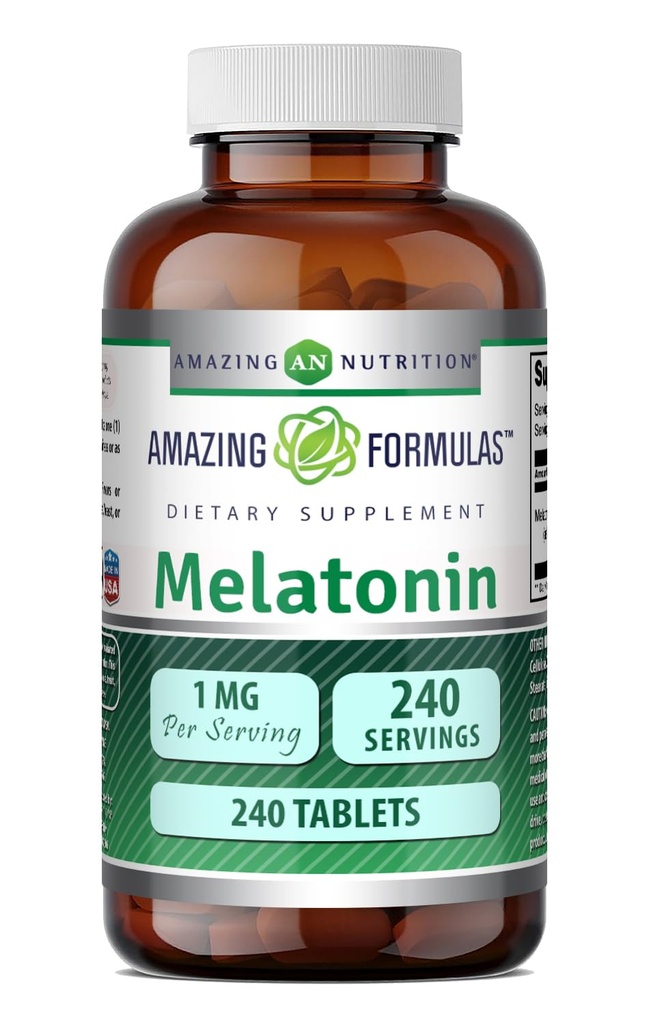 놀라운 수식 Melatonin 1 Mg 정제 (비 GMO, 글루텐 무료) - 자연 수면 보조 보충의 최고의 선택 - Calming 및 Relaxing 효과 촉진 - 240 정제 - 채식에 적합