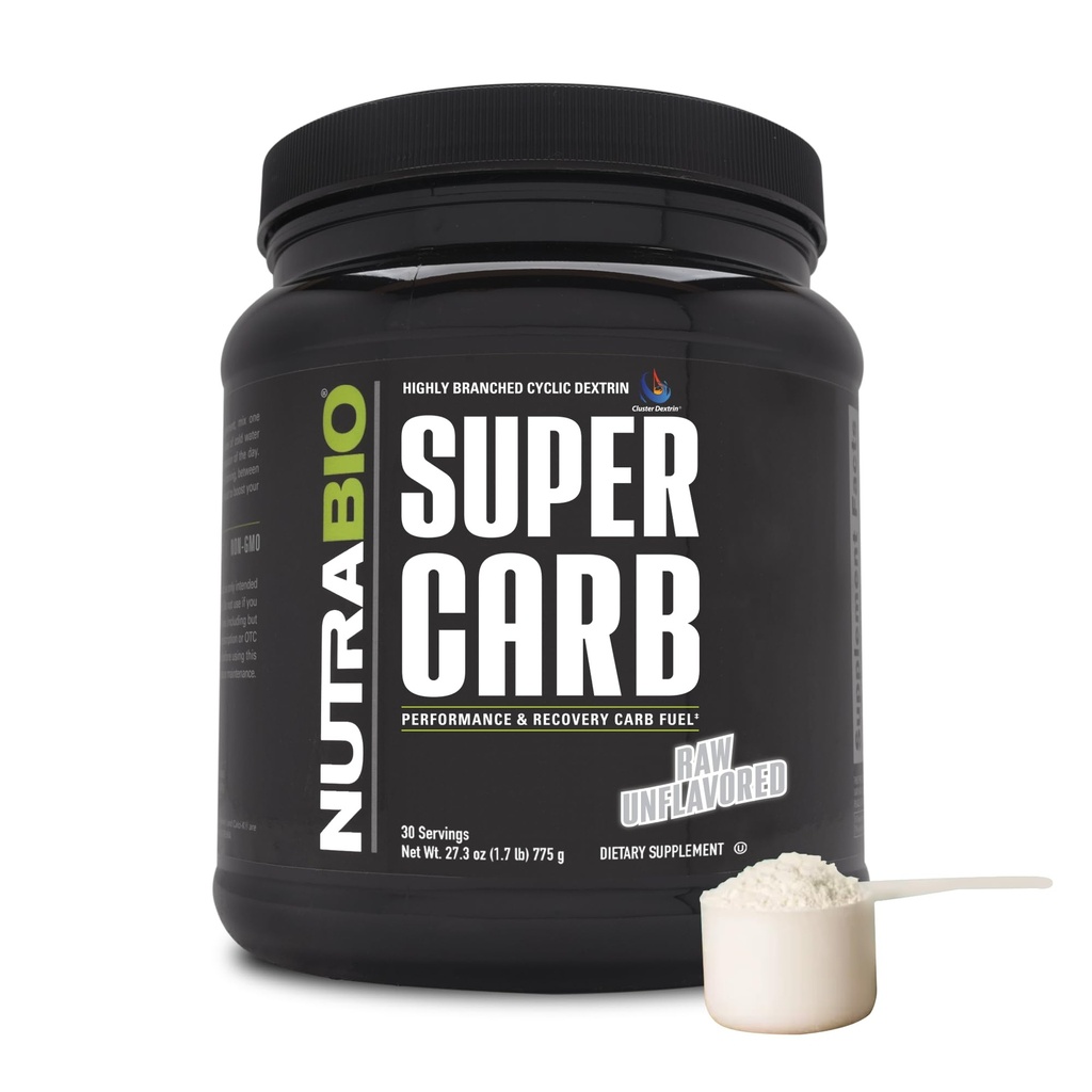 NutraBio Super Carb, 클러스터 Dextrin & Electrolytes, 운동 연료, 성능 및 근육 회복, Cyclic Dextrin, Unflavored, 30 Sv에 대한 고급 캐비티 보충 분말