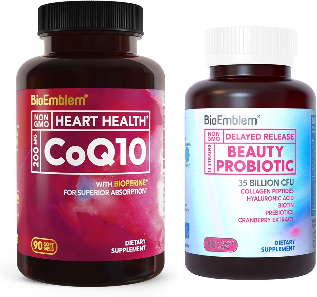 BioEmblem Beauty Probiotics for Women and CoQ10 for BioPerine 90 카운트