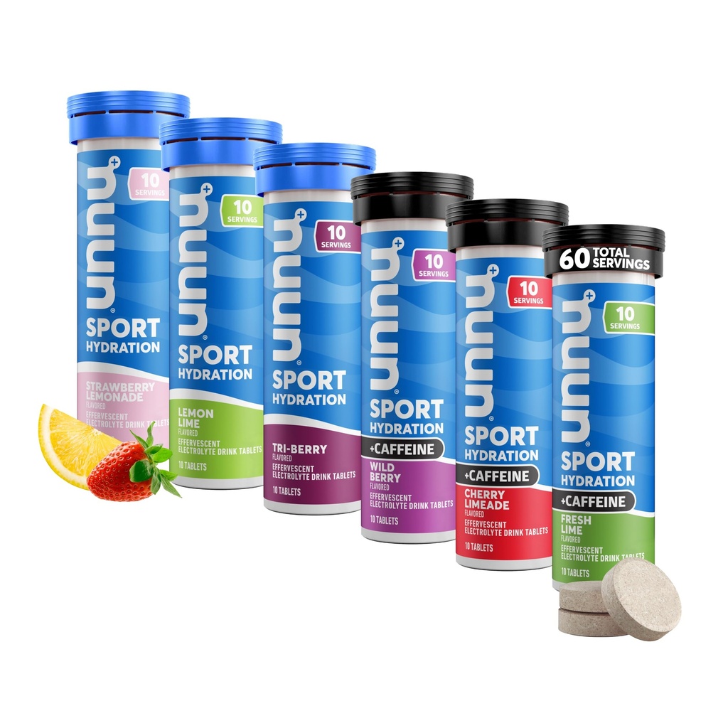 Nuun Sport + Caffeine Electrolyte Tablets – Water, Variety Pack에서 분해 가능 | 5 Essential Electrolytes for Hydration | 1g Sugar Drink Mix | Vegan, Non-GMO | 6 Pack (60 총 서빙)