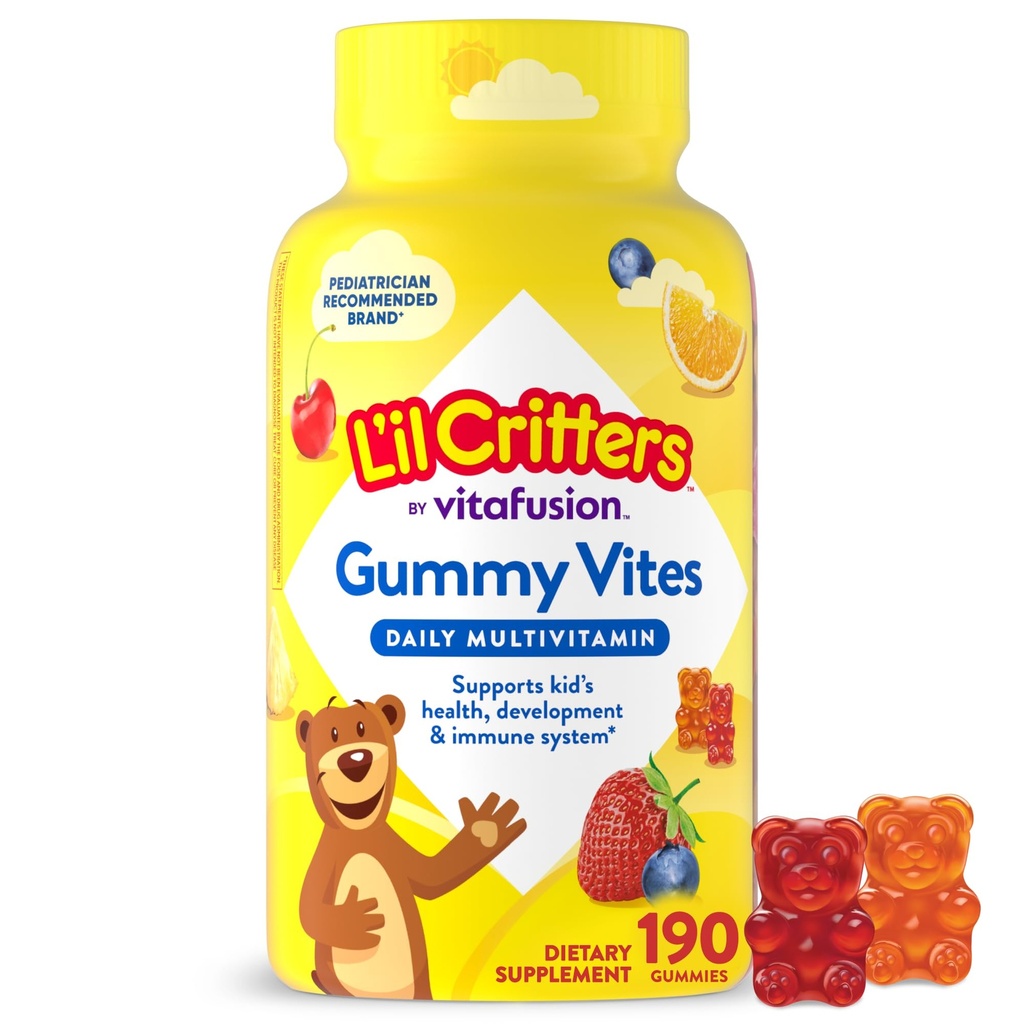 L'il Critters Gummy Vites 매일 아이 Multivitamins는 나이 2 + 유아 & 아이, 비타민 C와 D, 95-190 일 공급, 190 Gummies를 위한 과일 풍미를 분류했습니다