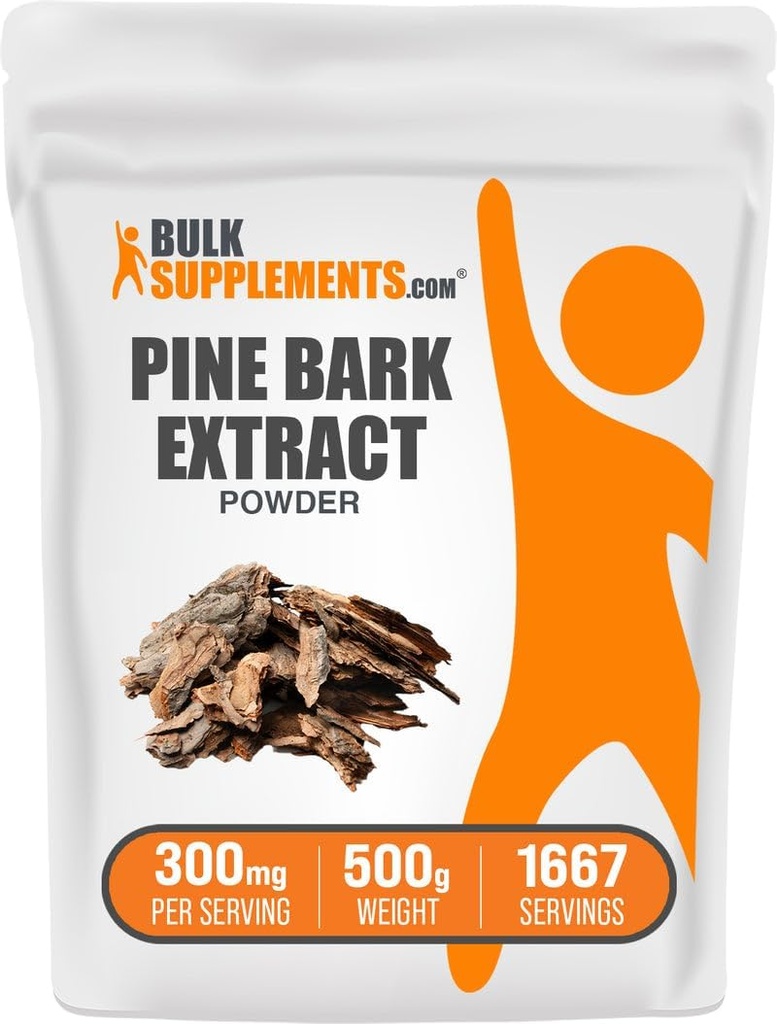 BulkSupplements.com 소나무 껍질 추출 분말 - 초본 보충, 소나무 껍질 분말 - 산화 방지제 지원, 글루텐 무료 - 서빙 당 300mg, 500g (1.1 파운드) (팩 1)