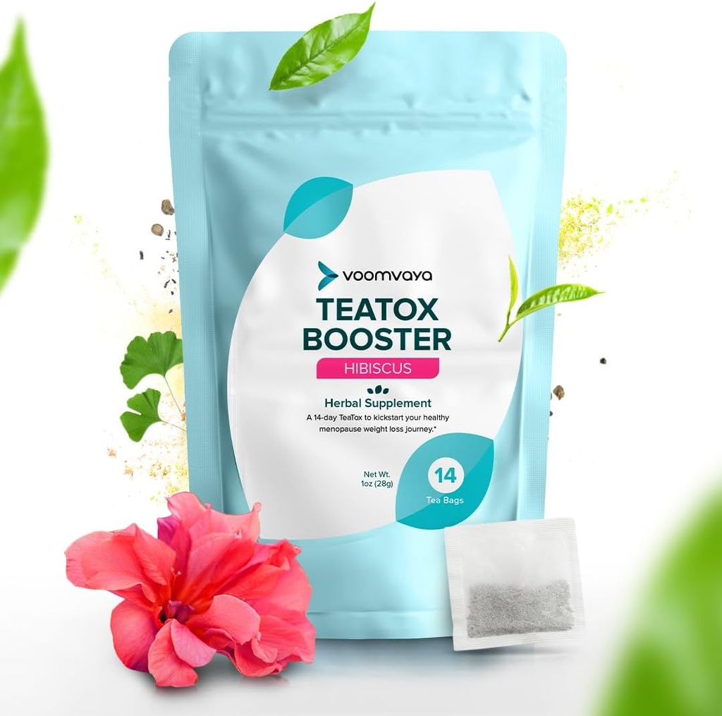 VoomVaya TeaTox Booster Senna Tea - 부유 한 구호, Detox Cleanse, Mood Boost - Hibiscus 맛을위한 14 일 해독 차