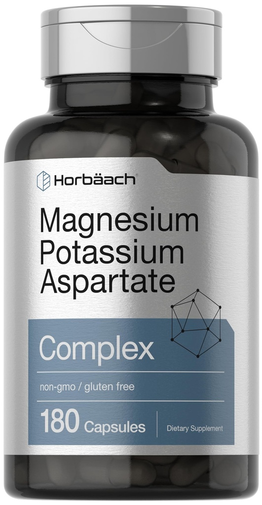 Horbäach 마그네슘 칼륨 Aspartate Complex | 180 캡슐 | 비 GMO 및 글루텐 프리 포뮬러
