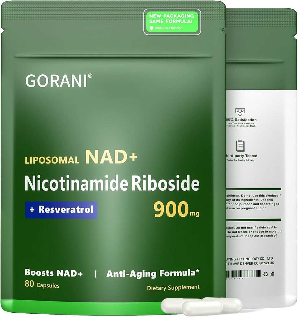 Gorani NAD + 보충 900MG, Nicotinamide Riboside, Liposomal Resveratrol, Quercetin (1)